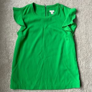 Jcrew green ruffle sleeve blouse